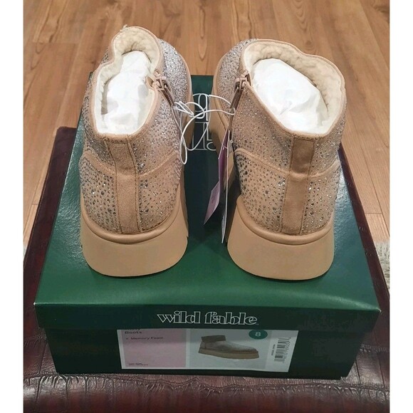 NEW Sz 8 Wild Fable Missy Beige Rhinestone Bling Covered Platform Ankle Booties - Picture 6 of 7